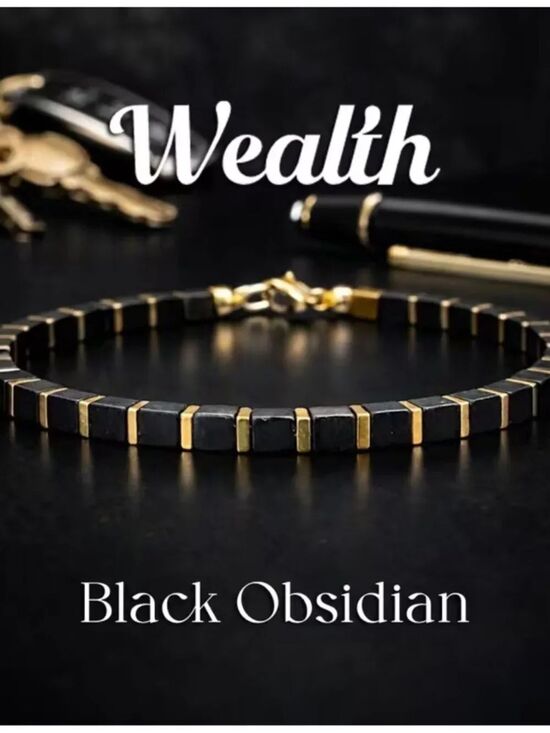 Jewelry - NWT Square Faux Obsidian Bead Fortune Bracelet Unisex Prosperity & Abundance